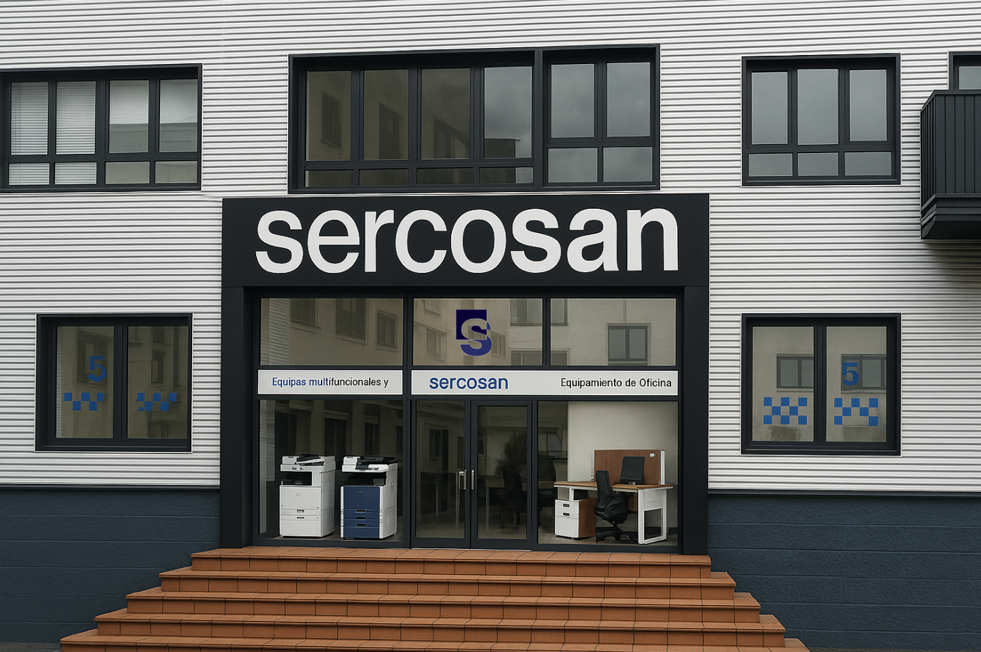 Técnico de Sercosan ofreciendo soporte a cliente en oficina Técnico de Sercosan ofreciendo soporte a cliente en oficina
