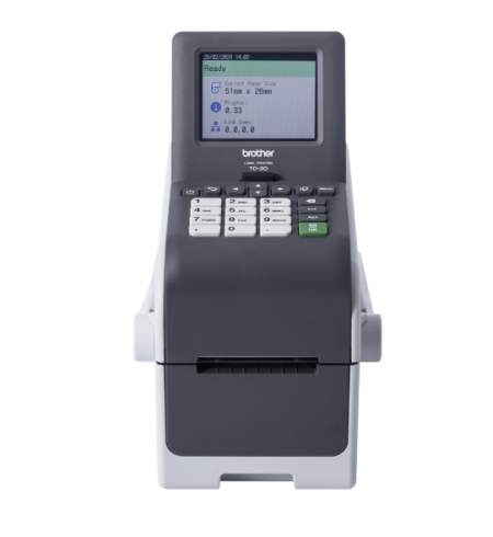 Brother TD-2350DSAH300 con resolución 300dpi, WiFi, Bluetooth, pantalla táctil y asa de transporte. Etiquetado profesional y movilidad total. Compra en Cantabria.