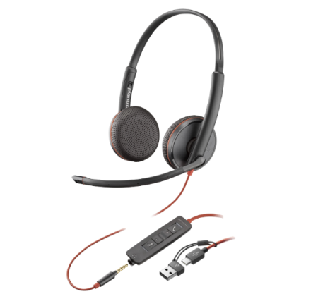 auriculares con cable Poly Blackwire 3225 usb jack para oficina y teletrabajo