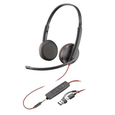 auriculares con cable Poly Blackwire 3225 usb jack para oficina y teletrabajo